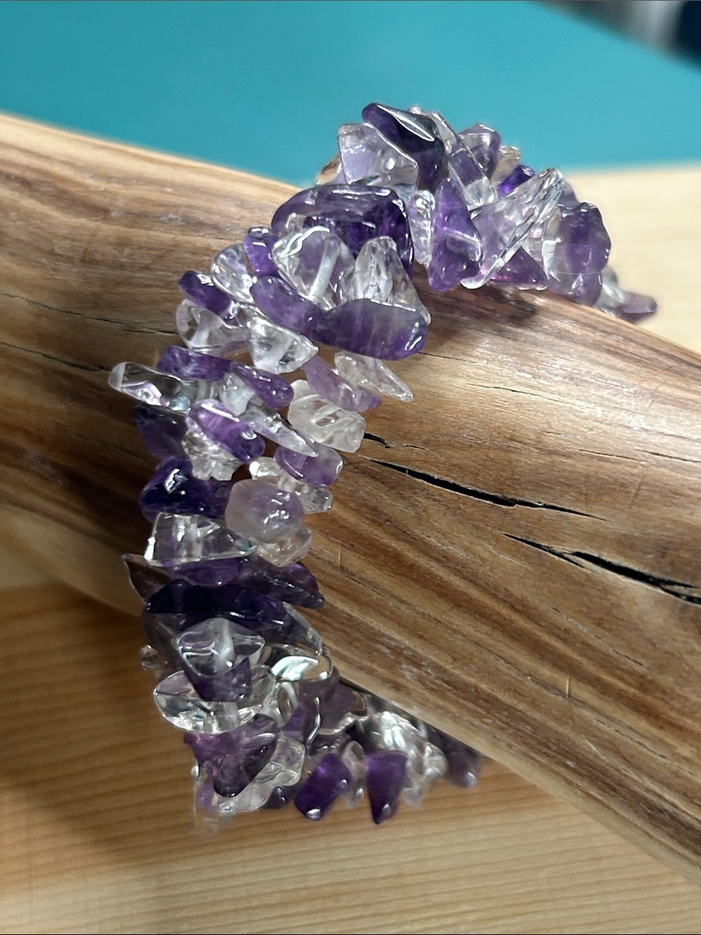 Vintage Amethyst and Clear Quartz 3 Strand Braidec Stretch Bracelet